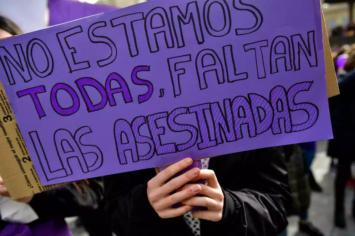 Cartel contra la violencia de género en la manifestación del 8 de marzo del 2020 en Pamplona