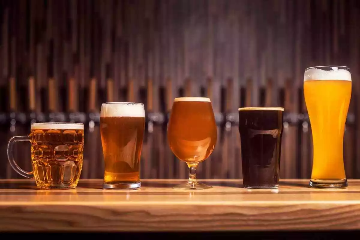 6 tipos de cerveza diferente con vasos variados