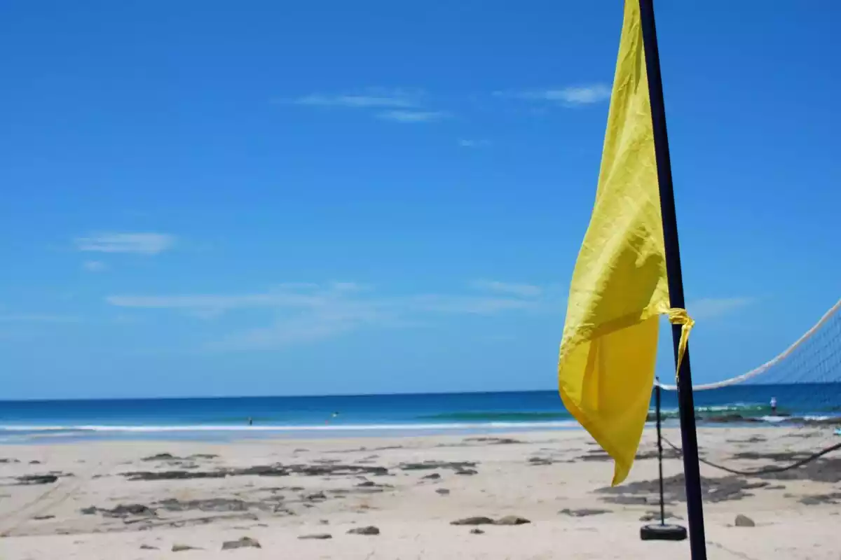 Bandera amarilla ondeando en una playa