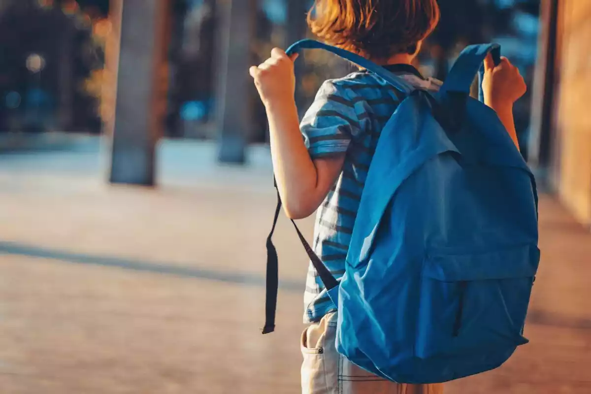 Niño pequeño de espaldas con una mochila azúl