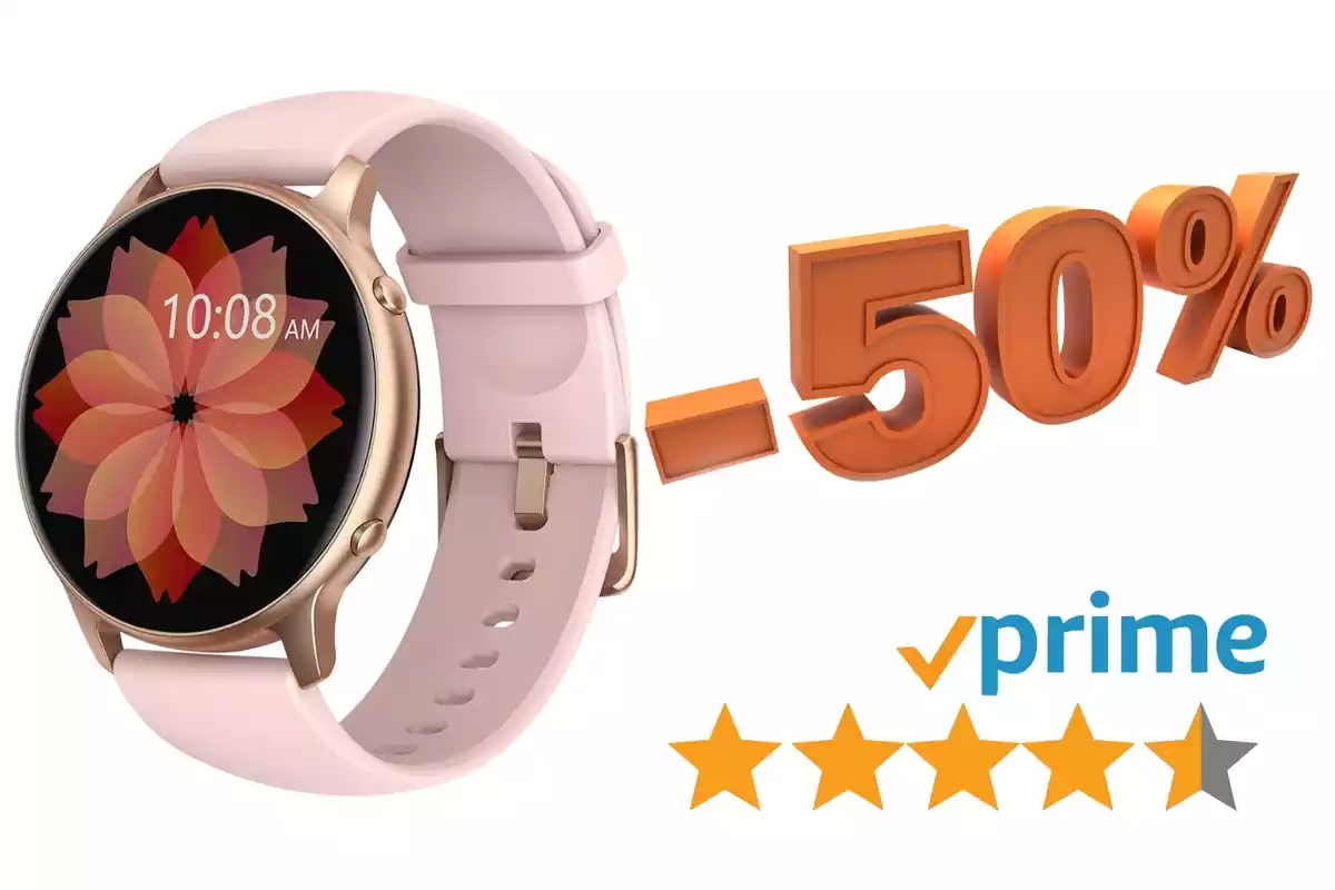 Composición con un smartwatch para mujer de Amazon con un 50% de descuento