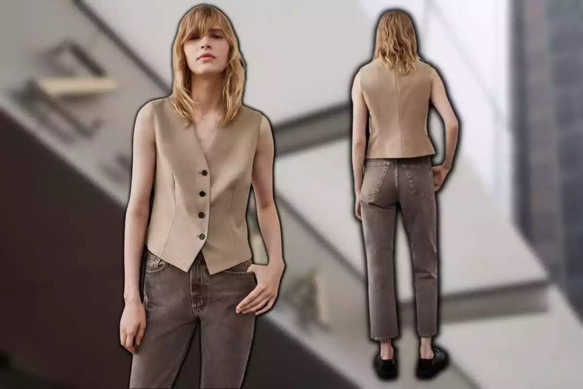 Modelo de Zara con chaleco marrón