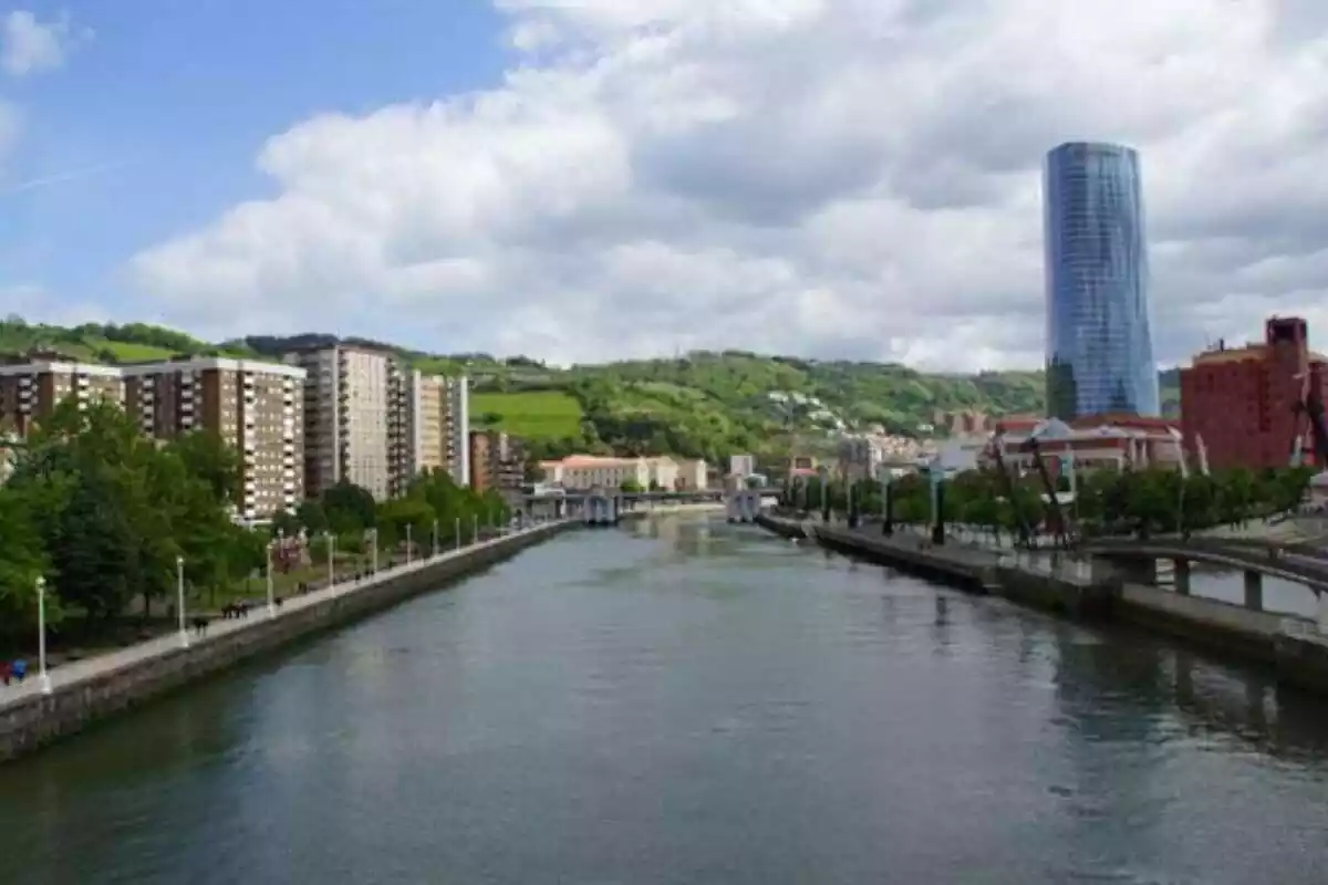 Imagen de la ría de Bilbao con vistas a la ciudad y a la montaña