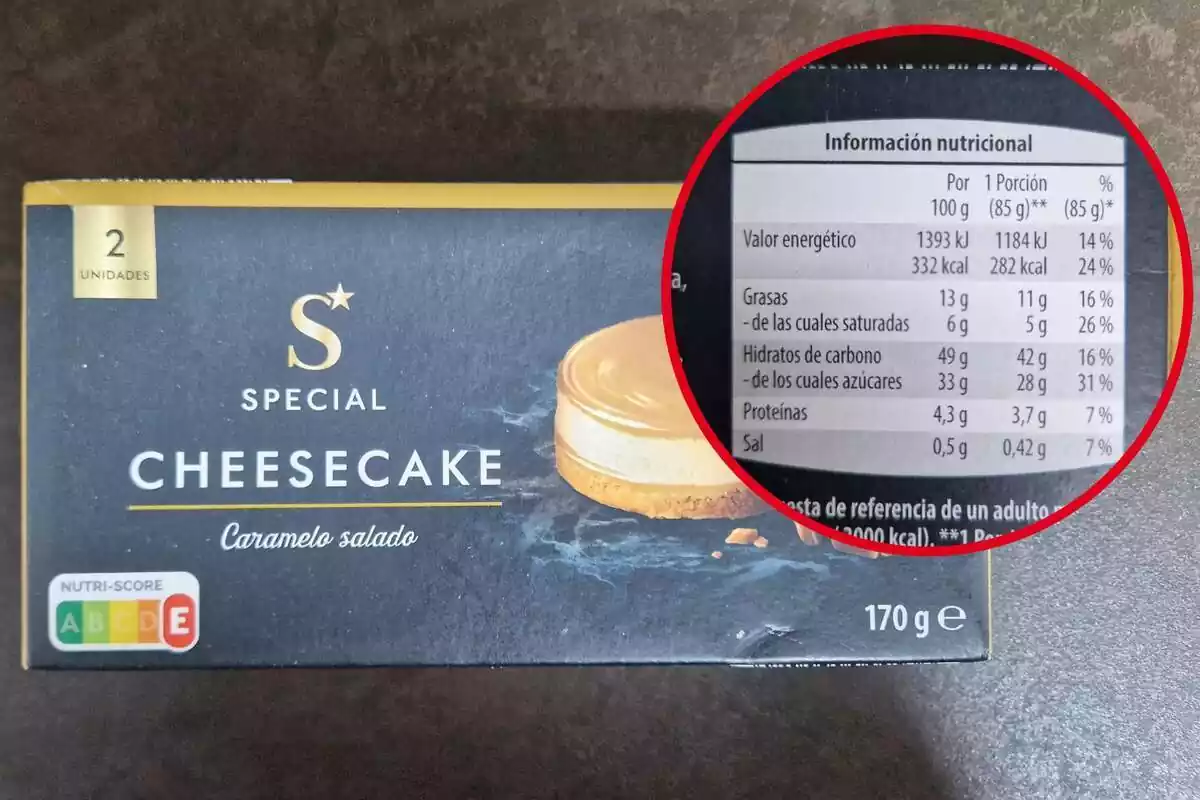 Información nutricional del postre cheesecake con caramelo salado de Aldi