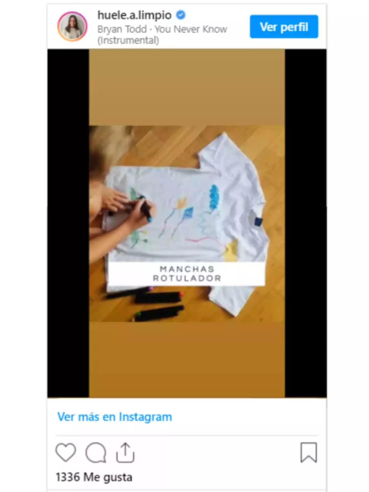 Publicación en Instagram de la cuenta @huele.a.limpio enseñando un truco para quitar manchas de rotulador