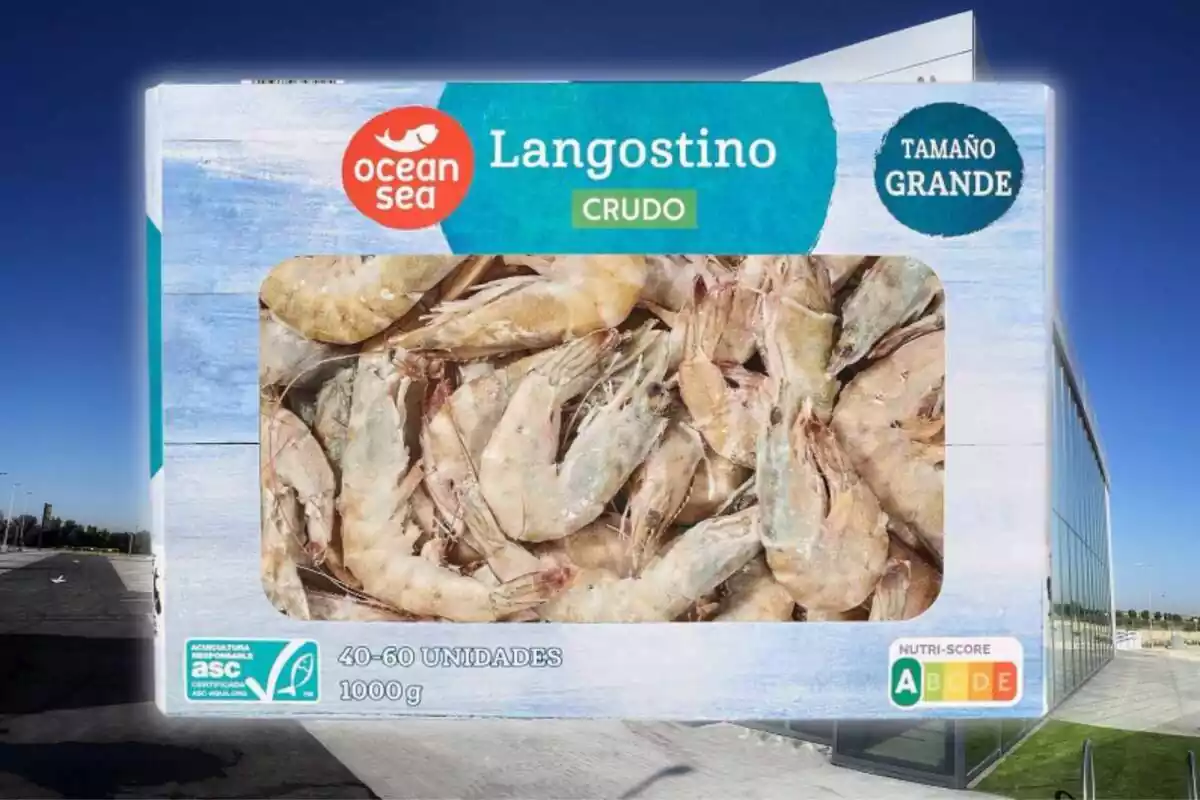 Caja de langostinos crudos de la marca Ocean Sea a la venta en Lidl