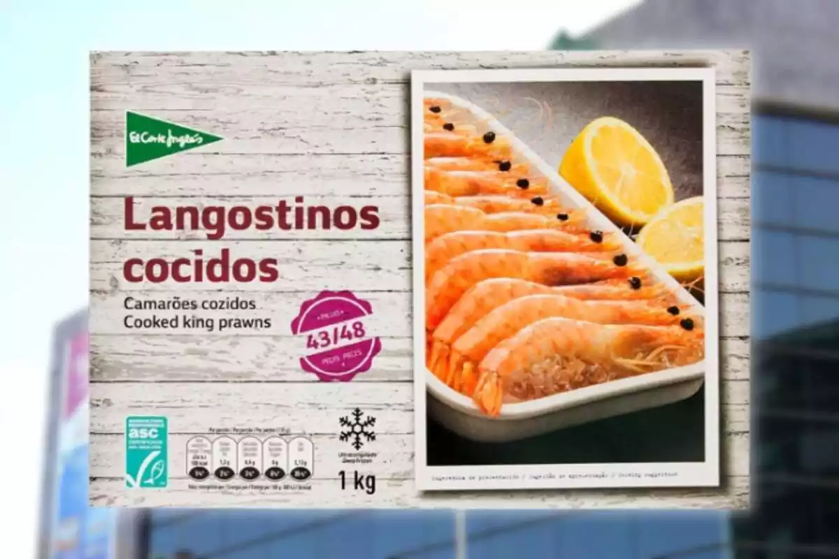 Caja de langostinos cocidos congelados de El Corte Inglés