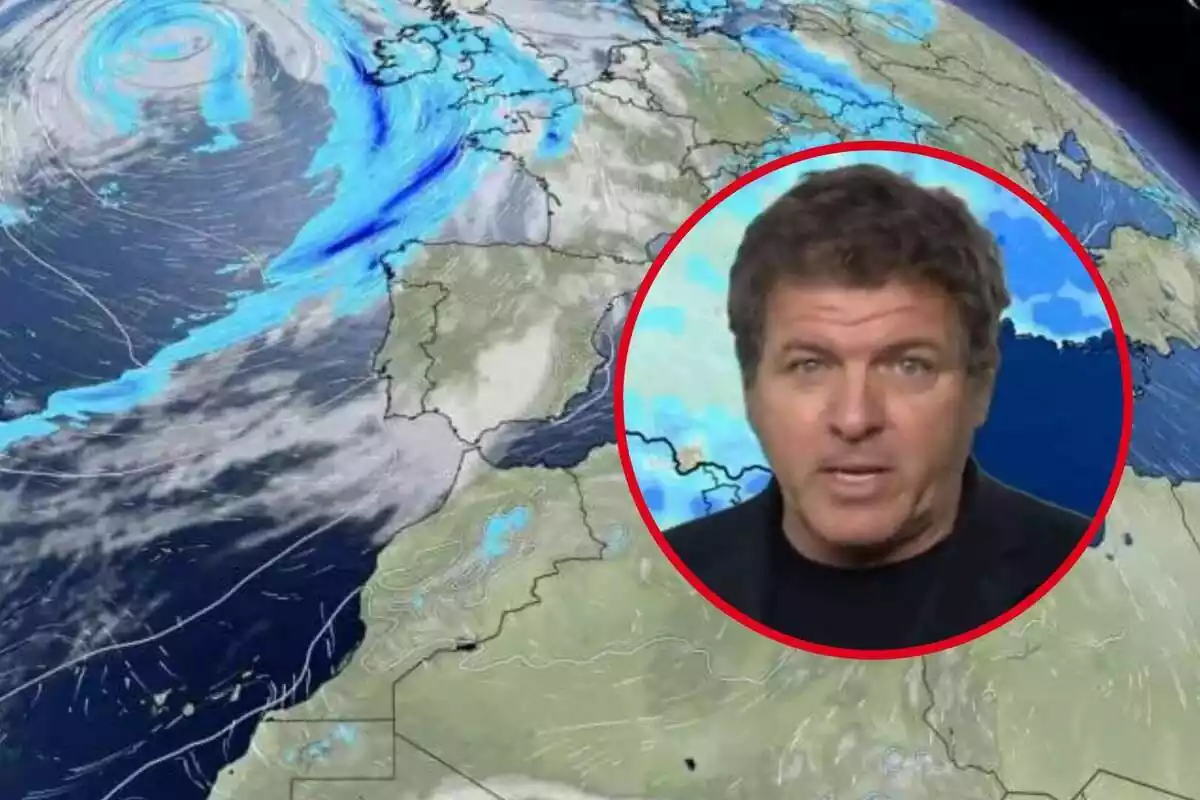 Montaje de un mapa meteorológico y la cara de Mario Picazo hablando