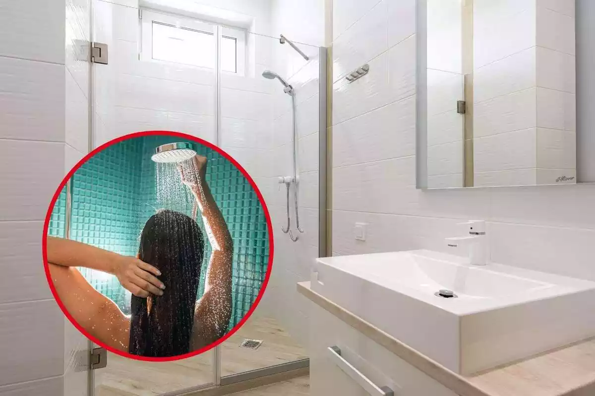 Montaje de una chica duchándose en el baño de su casa