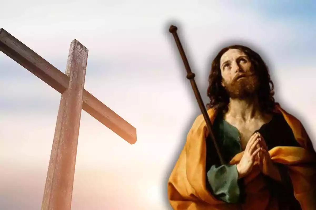 Montaje de una cruz y el retrato de Santiago el apóstol