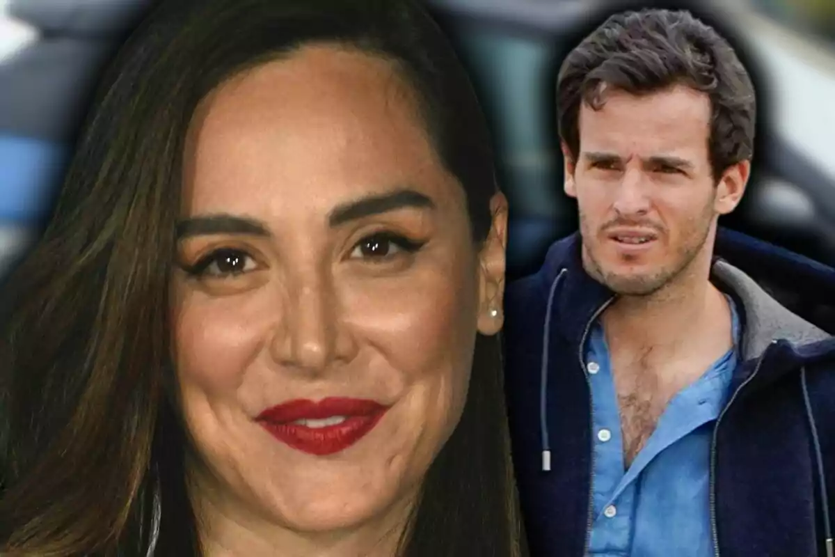 Montaje de fotos de primer plano de Tamara Falcó sonriente e Íñigo Onieva con rostro serio.