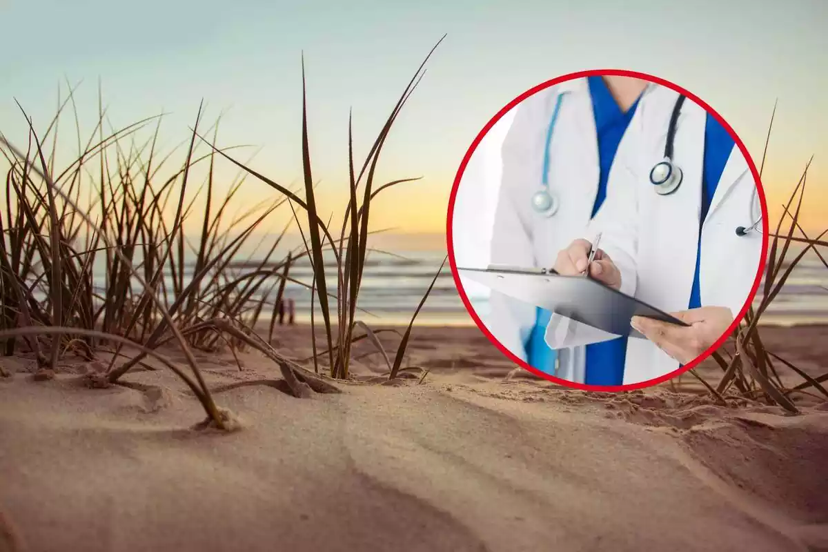 Montaje de una playa y una redonda con médicos