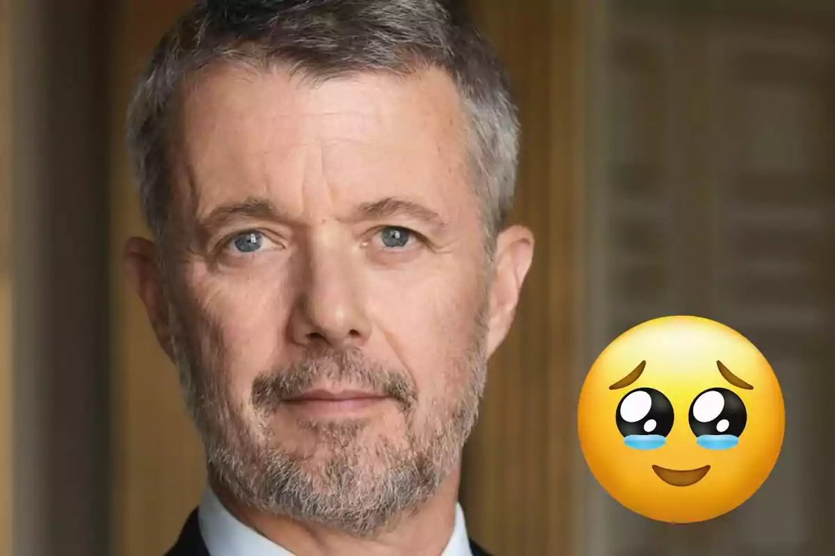 Federico de Dinamarca con expresión seria junto a un emoji de carita con lágrimas y ojos brillantes Federico de Dinamarca con expresión seria junto a un emoji de carita con lágrimas y ojos brillantes