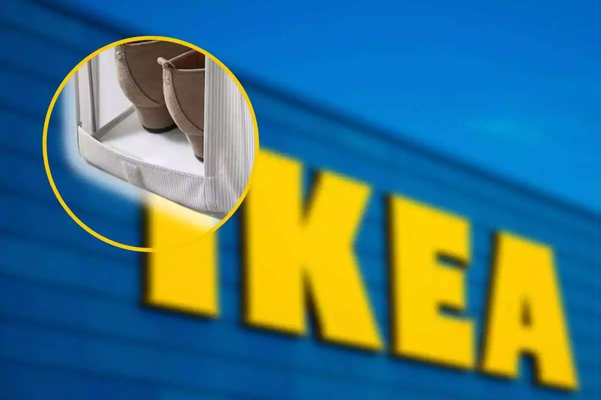 Montaje con una tienda de Ikea y un producto, una caja para zapatos