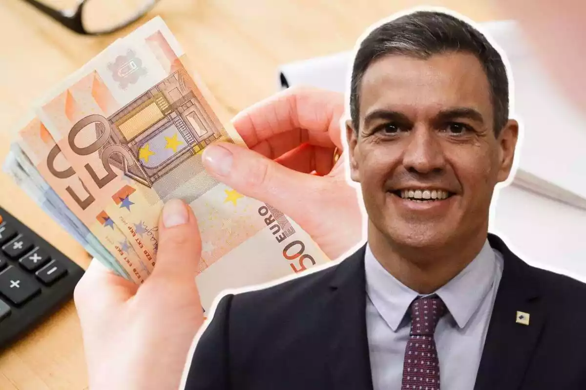Montaje con el presidente Pedro Sánchez y un fajo de billetes de 50 euros