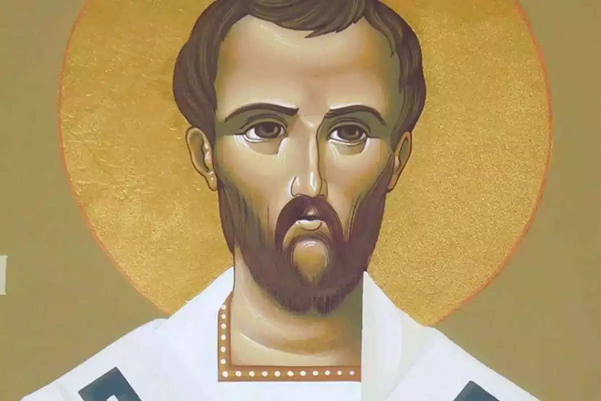 Retrato de la cara de San Juan Crisótomo con la expresión seria