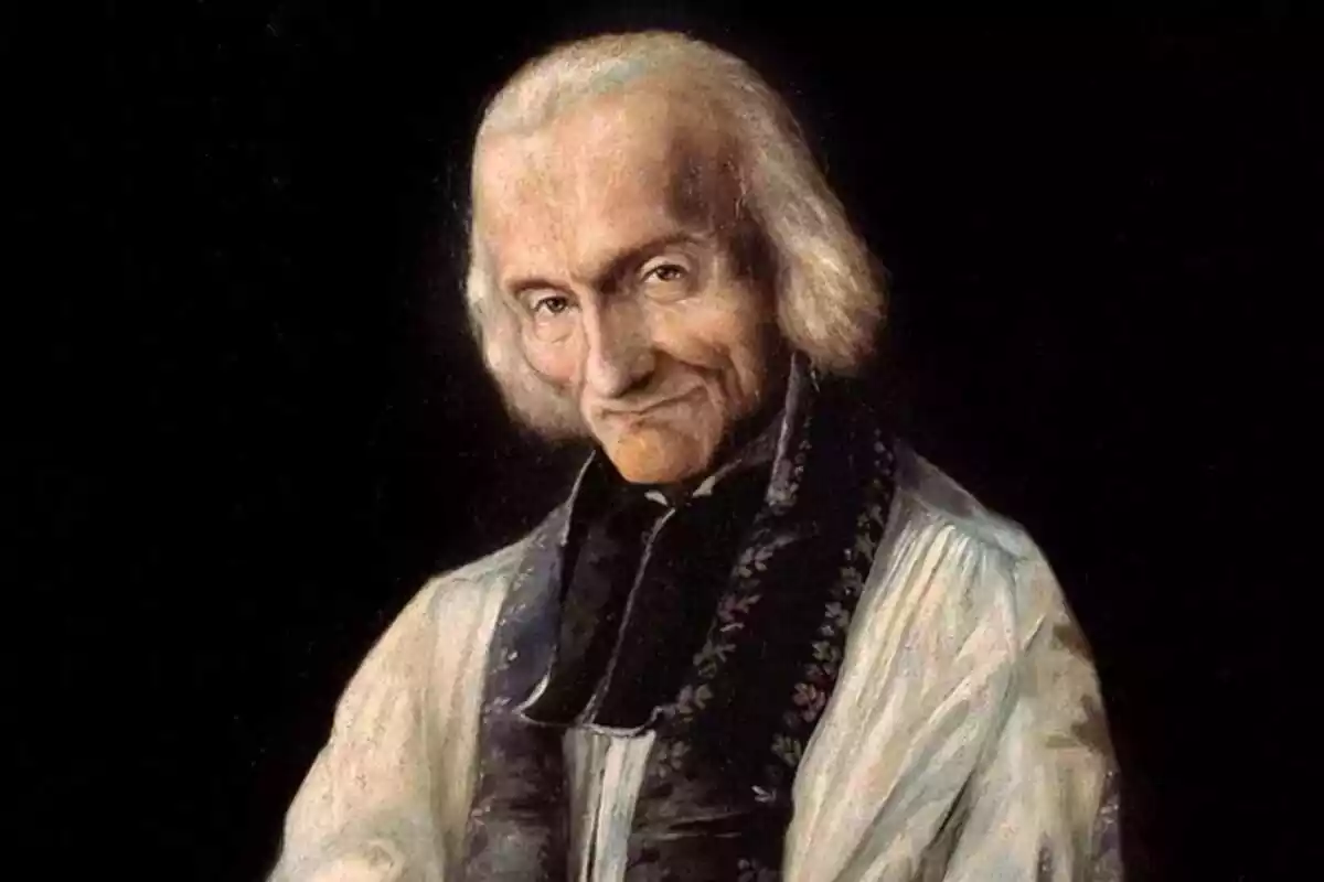 Retrato de San Juan María Vianney con el fondo negro