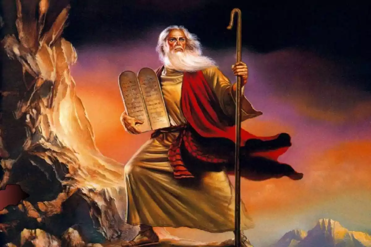 Retrato de Moisés subido a unas rocas
