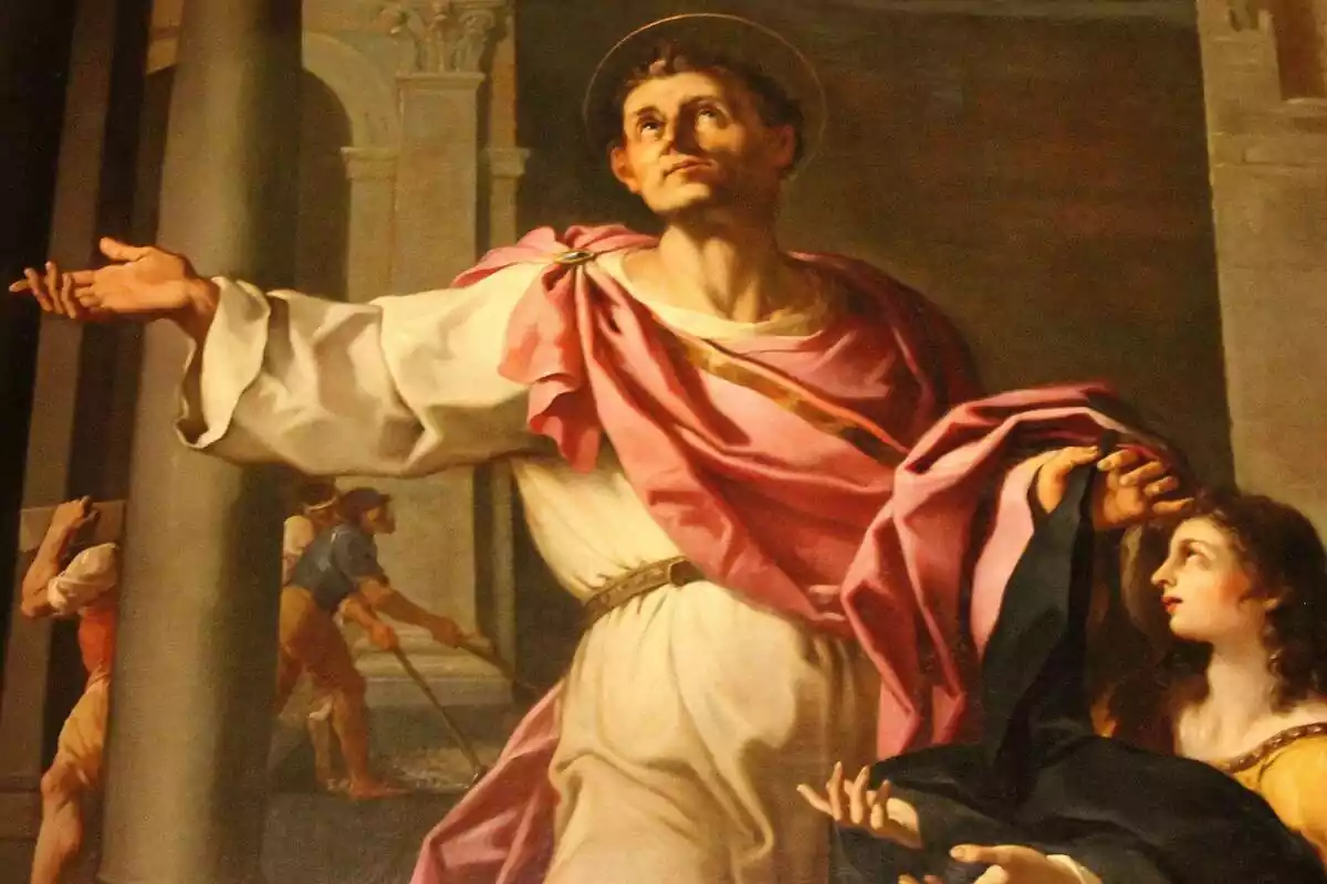 Retrato de San Pamaquio de Roma con un sombrero en la cabeza