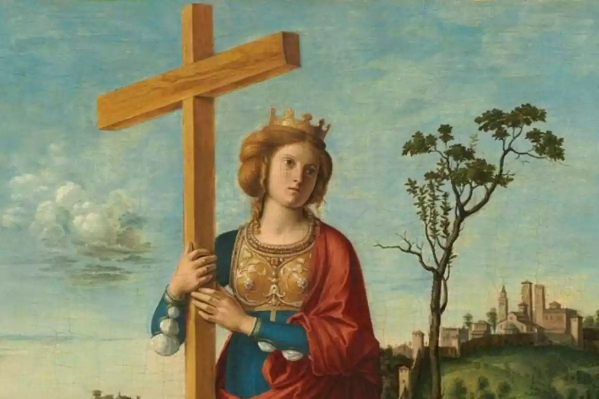 Retrato de Santa Elena de Constantinopla llevando una cruz y con una corona en la cabeza