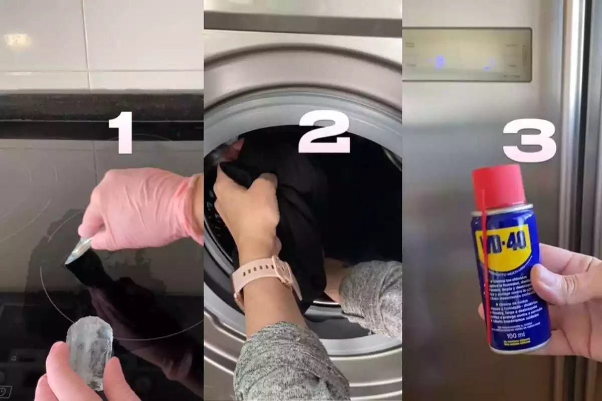 Montaje de foto de tres trucos de limpieza fáciles para el hogar