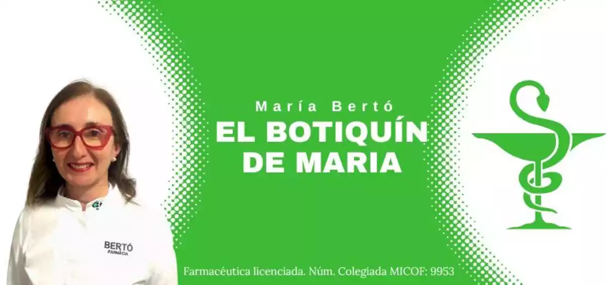 Montaje con una imagen de Maria Bertó y su número de farmacéutica licenciada